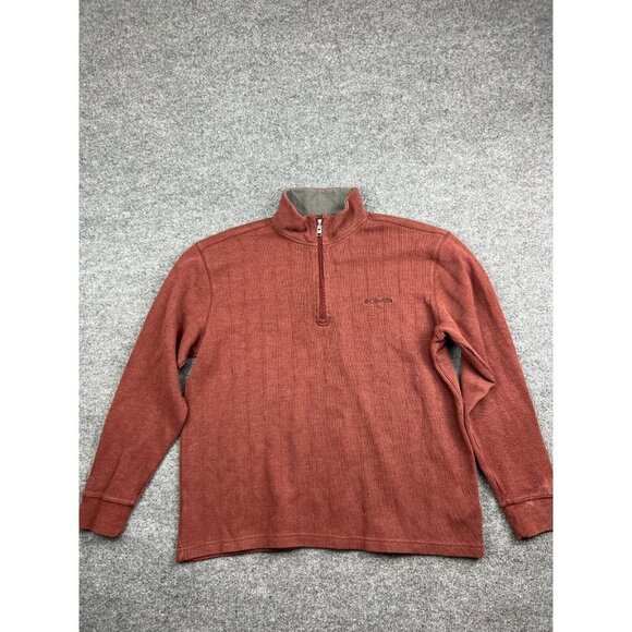 Vintage Columbia Sweater Men's XL Red 1/4 Zip Pullover Mock Neck Cotton - Picture 1 of 9